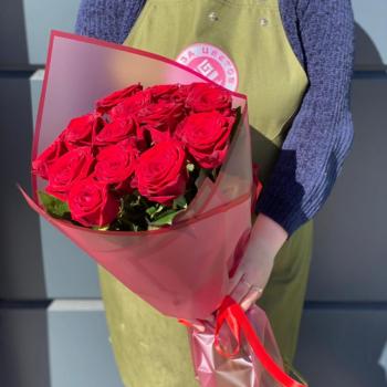 Красные розы 60 см 15 шт. (Россия) (код: 309624)